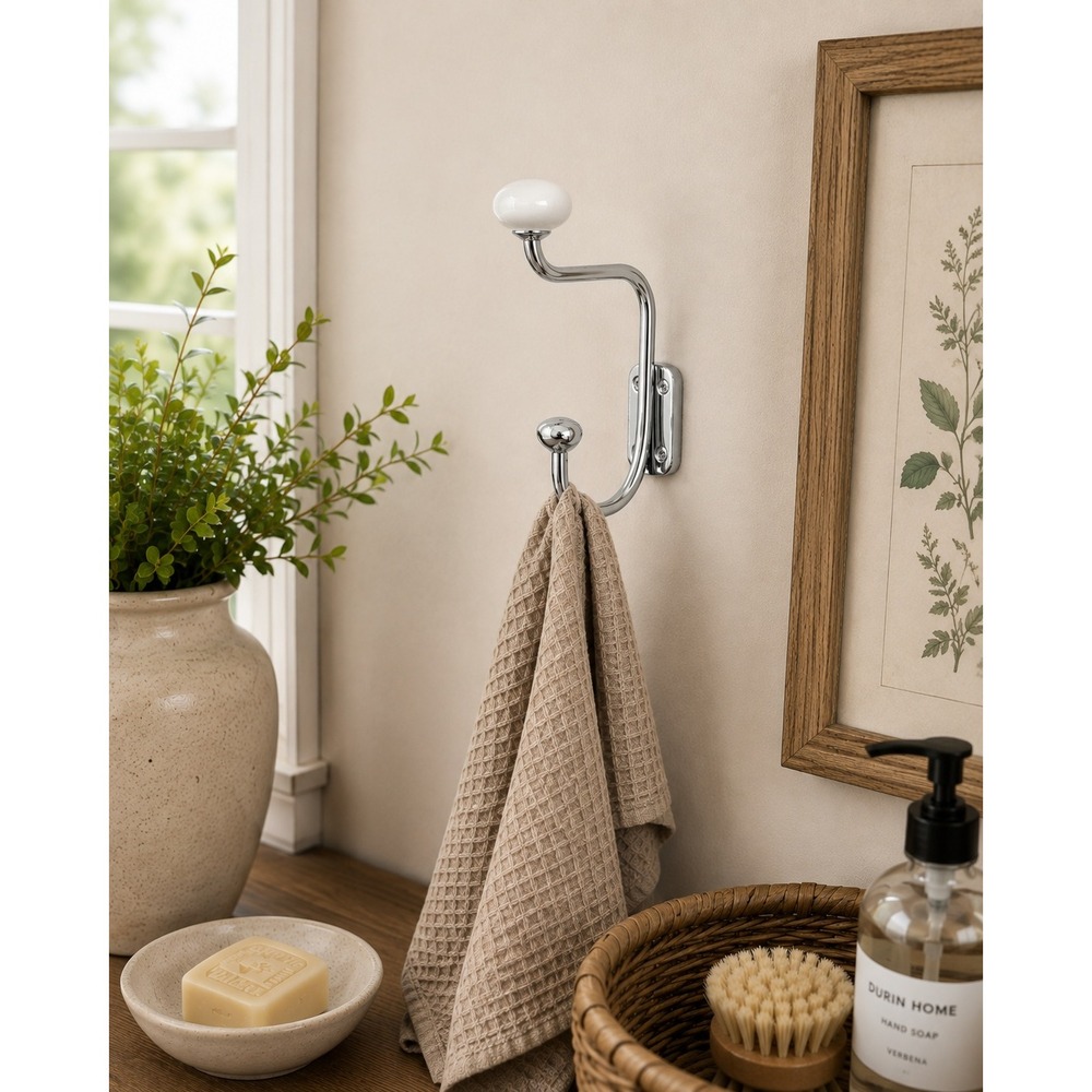 Unbranded Wall Hook Home OS Silver Excellent Chrome Ceramic Double Coat Robe